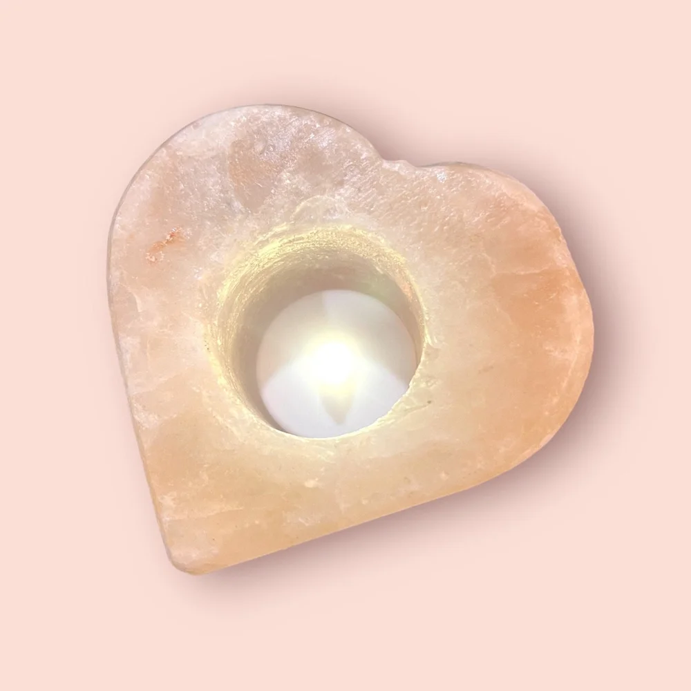 Peach Heart Spa Gift Himalayan Salt Candle Holder BOHO Decor Votive Salt Candle